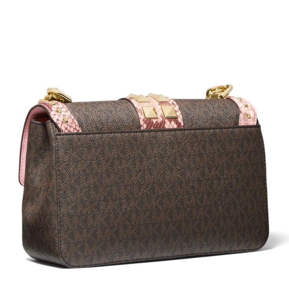 Michael Kors SoHo Large Studded Snake-Embossed Leather Logo Shoulder Bag - Picture 4 of 6